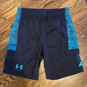Boys black and teal blue Under Armour shorts